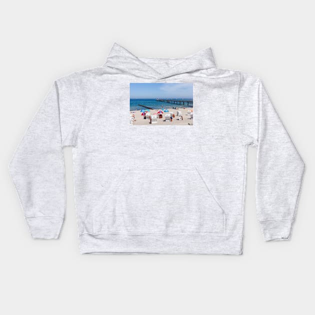 Beach and pier, Ostseebad Kuhlungsborn, Mecklenburg-West Pomerania, Germany, Europe Kids Hoodie by Kruegerfoto